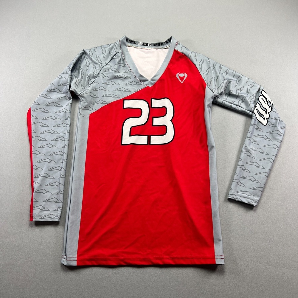 Imperial Point T Shirt Kids Medium Red Gray Colvin Spellout Long Sleeve V Neck
